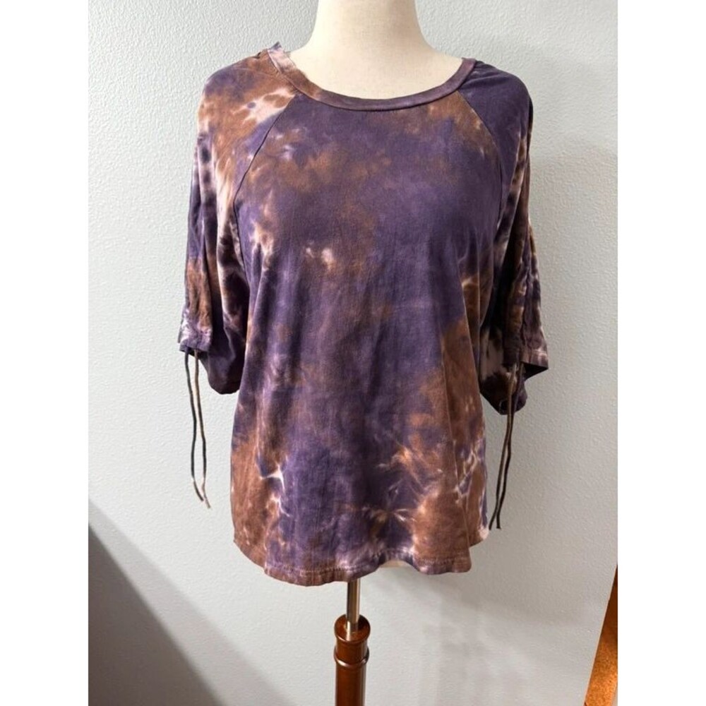 Umgee 100% Cotton Tie Dye Cinch Tie Sleeve Oversized Top Large